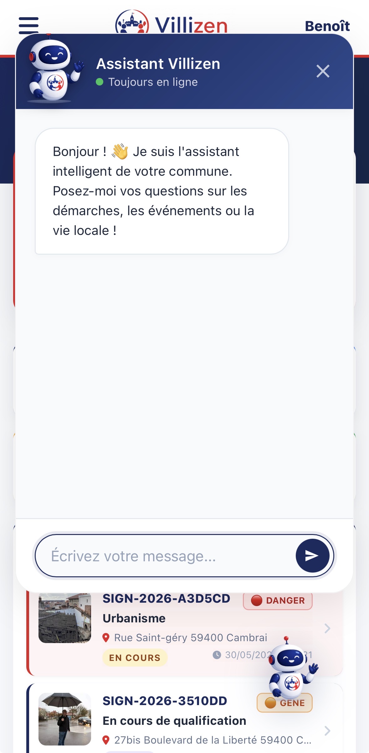 Suivi des demandes Villizen